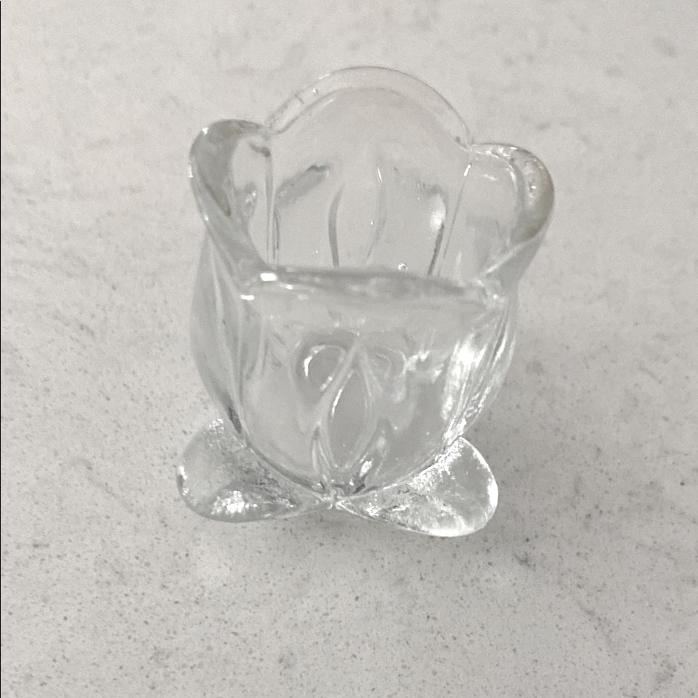 Vintage Clear‎ Glass Flower Toothpick Holder Cup, Single Candle Holder